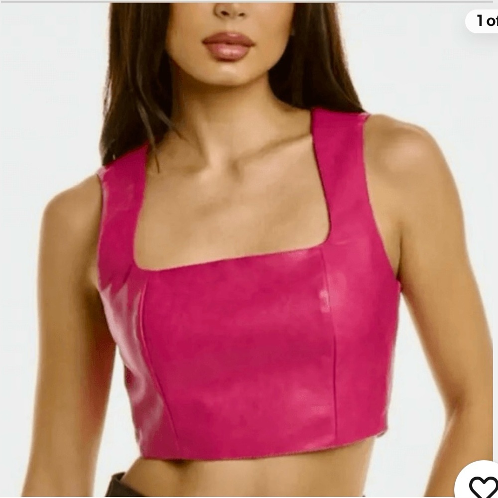 NWOT 7 For All Mankind Faux Leather Croc Embossed Crop Top Hot Pink Bikercore S